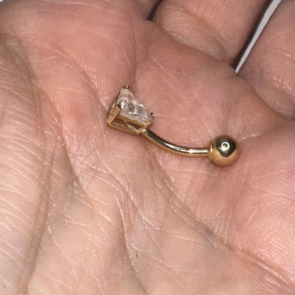 14k Solid Gold Belly Button Ring Stud Curved Tria… - image 3